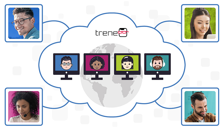 Osoby z różnych zakątków świata podczas szkolenia online przez Treneo